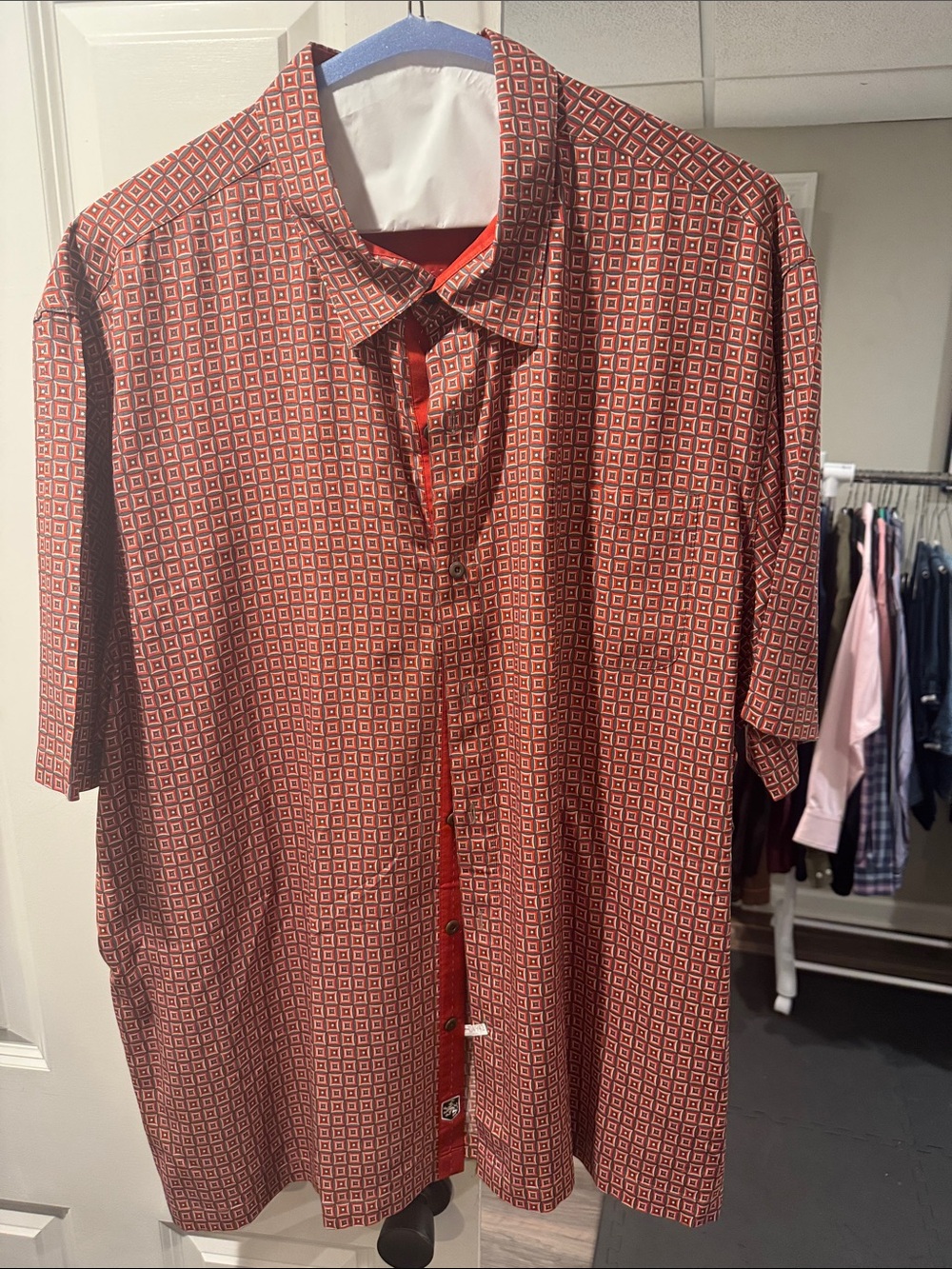 Nat Nash silk Men's Short-Sleeve Red Geometric Button-Up Shirt